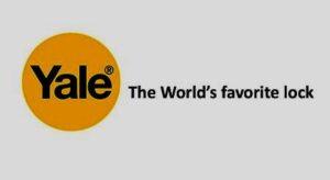 “Yale logo in bold black text on yellow background—representing trusted lock brand used by AJ Locksmiths for residential and commercial security in Leicester.”